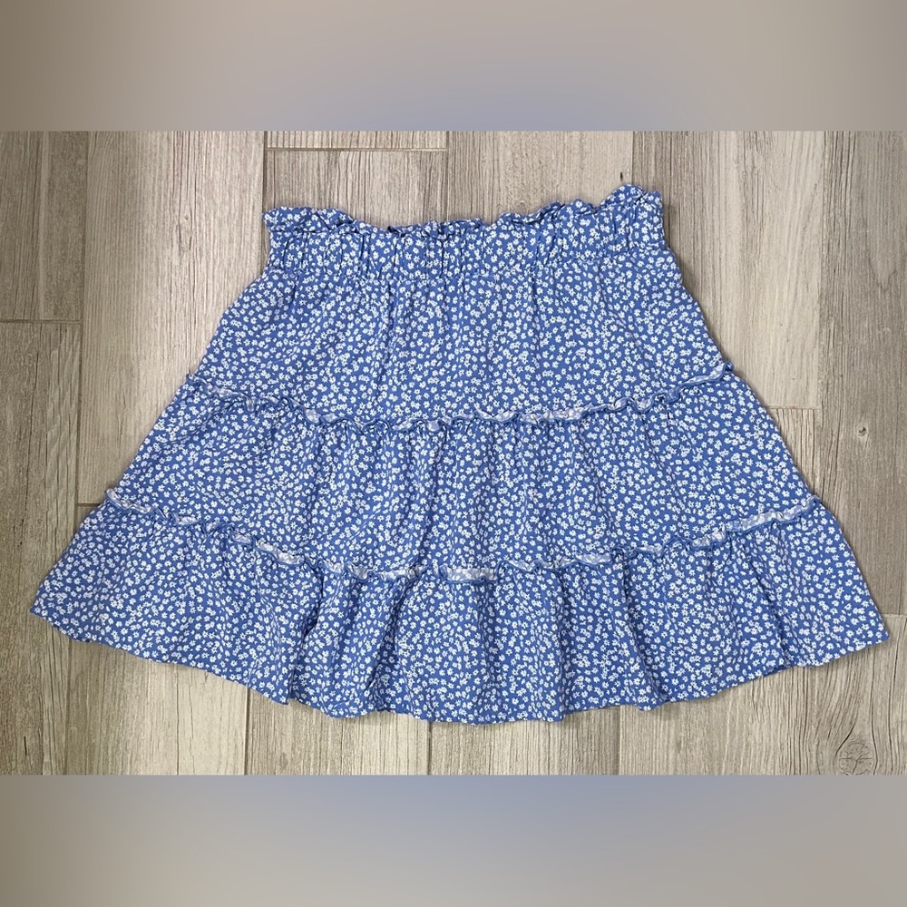 Ruffled blue skirt with white floral pattern from Wild Fable